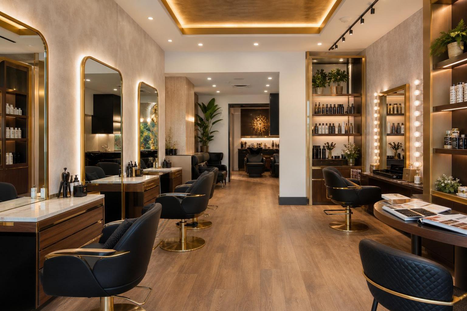 Giani Hair Studio interior with modern stations and product display shelves
