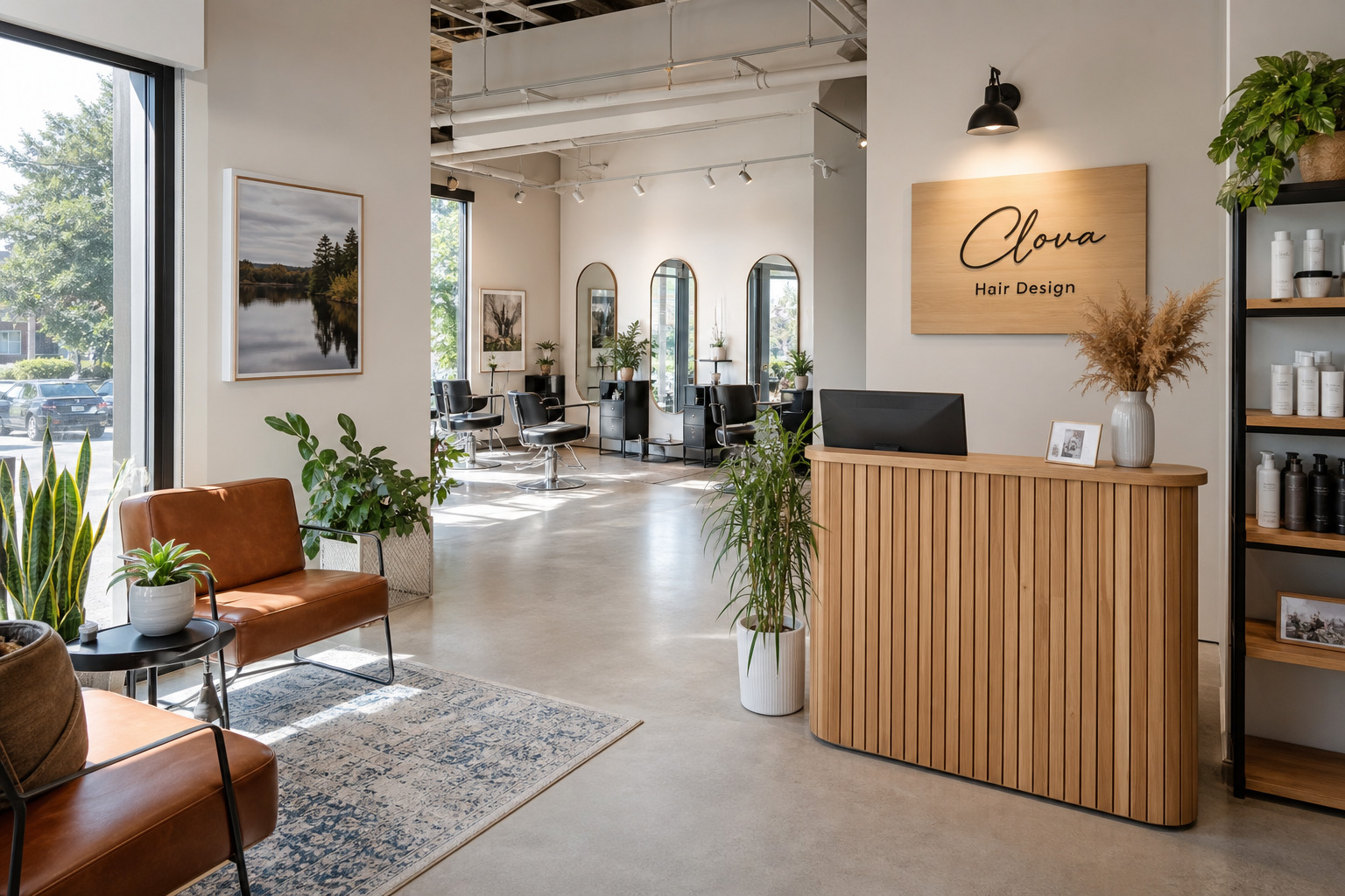 Clova Hair Design in Fleetwood with contemporary decor and large styling mirrors