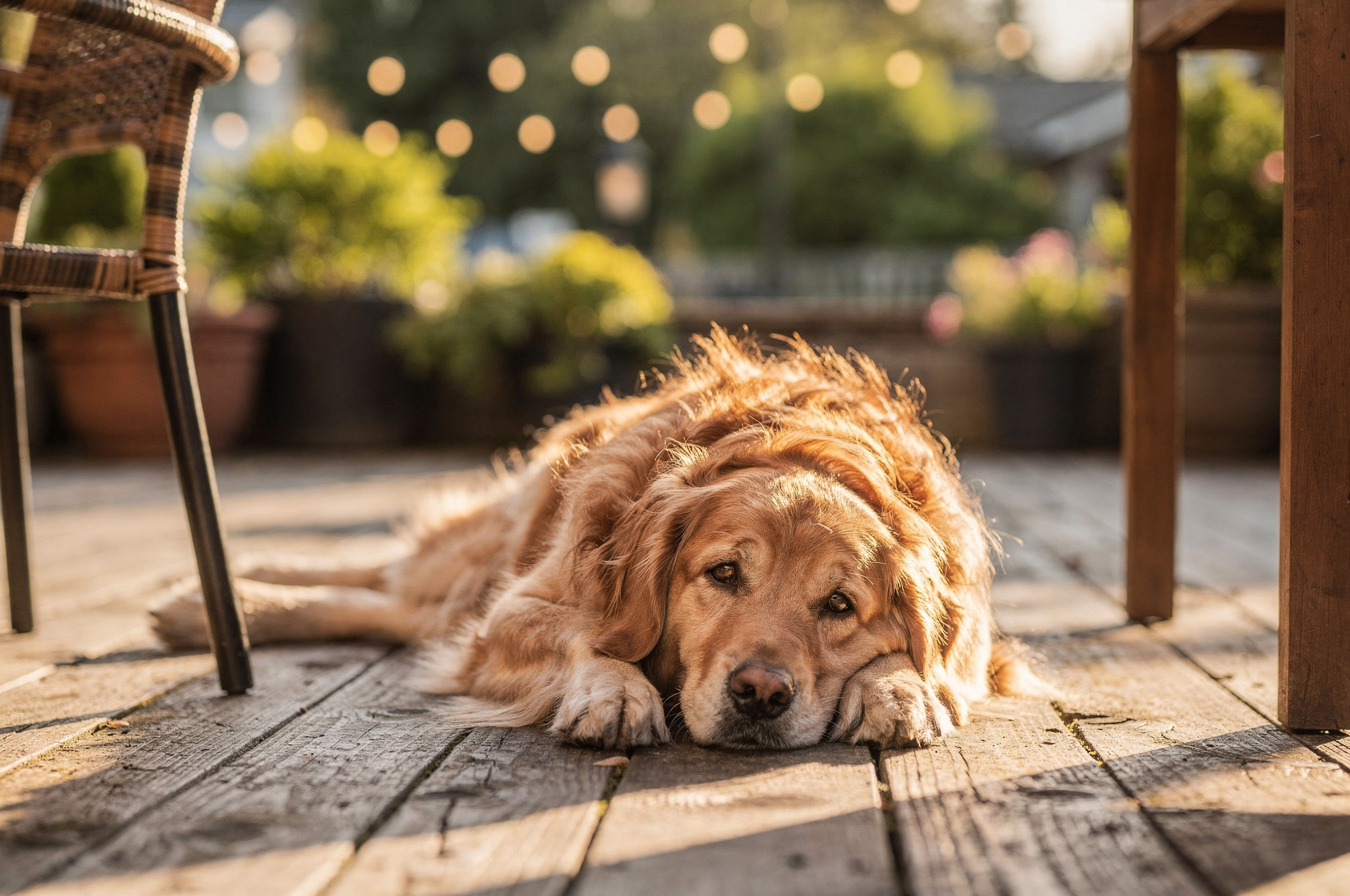 best businesses for pets v2 Where to Eat With Your Dog in Surrey BC Golden retriever resting on a sunlit restaurant patio in Surrey BC
