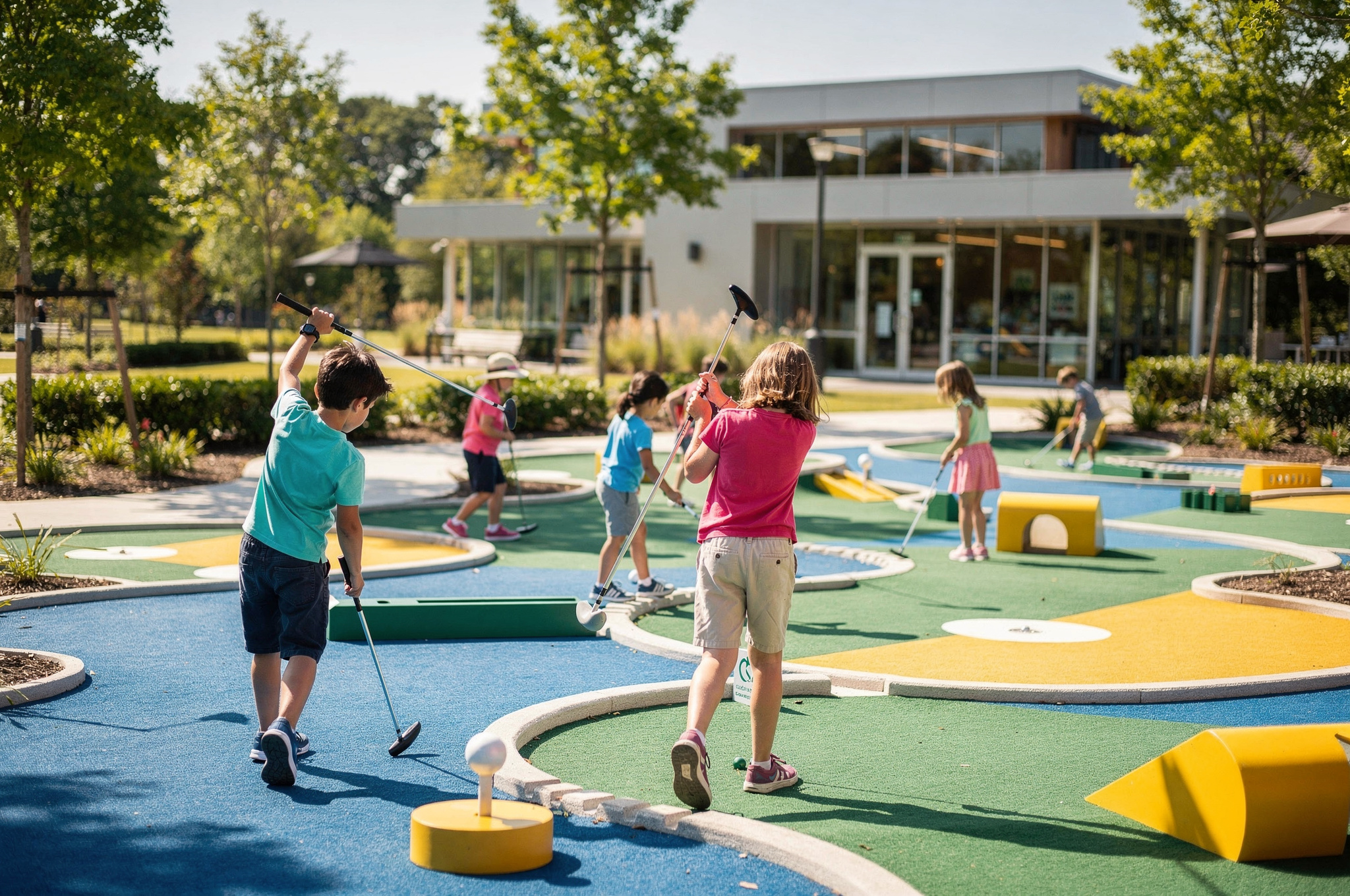 family golf options surrey v2 Best Surrey Golf Courses Children playing mini golf at a family golf centre in Surrey BC