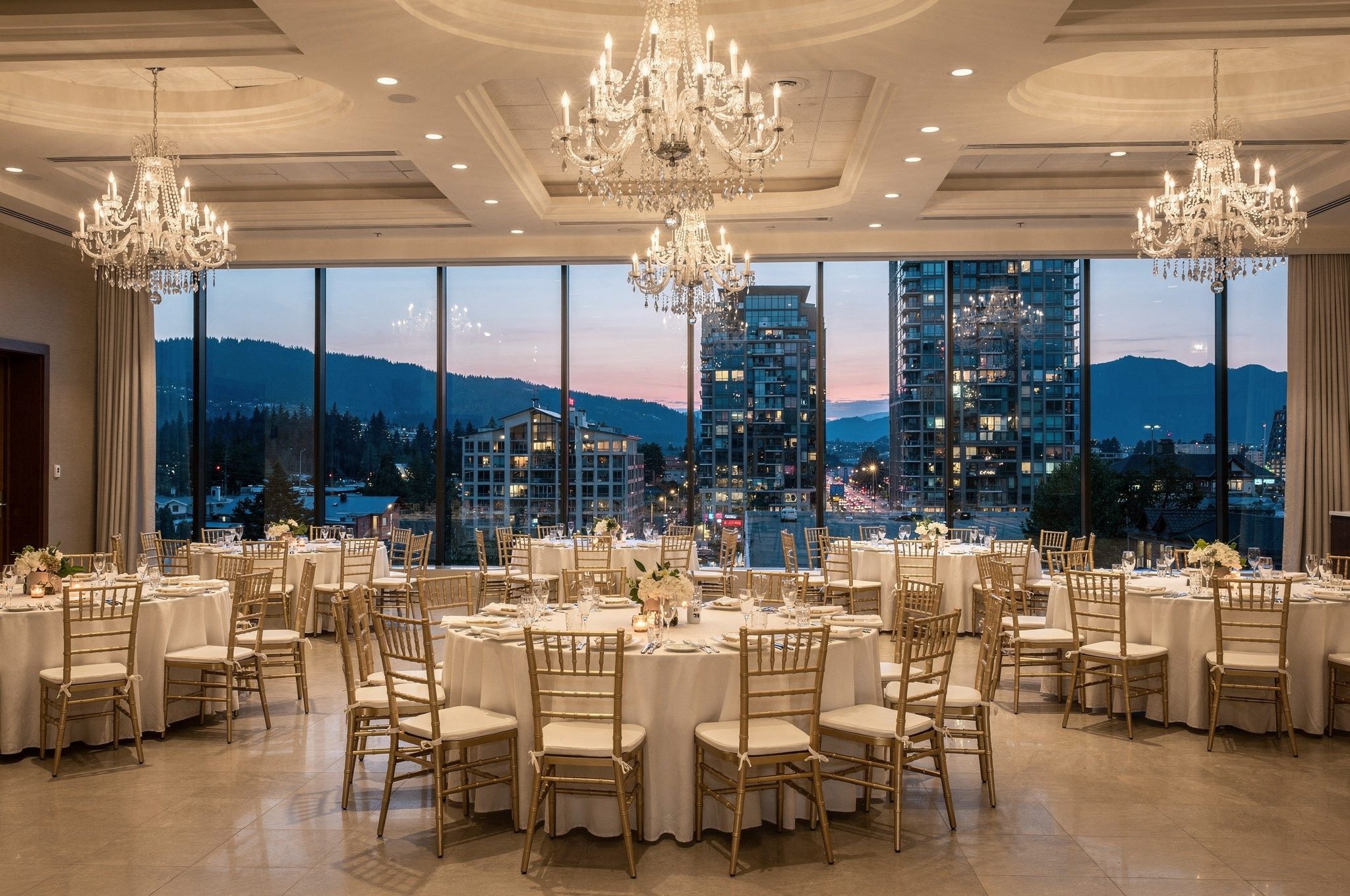 modern urban wedding venue with city skyline view