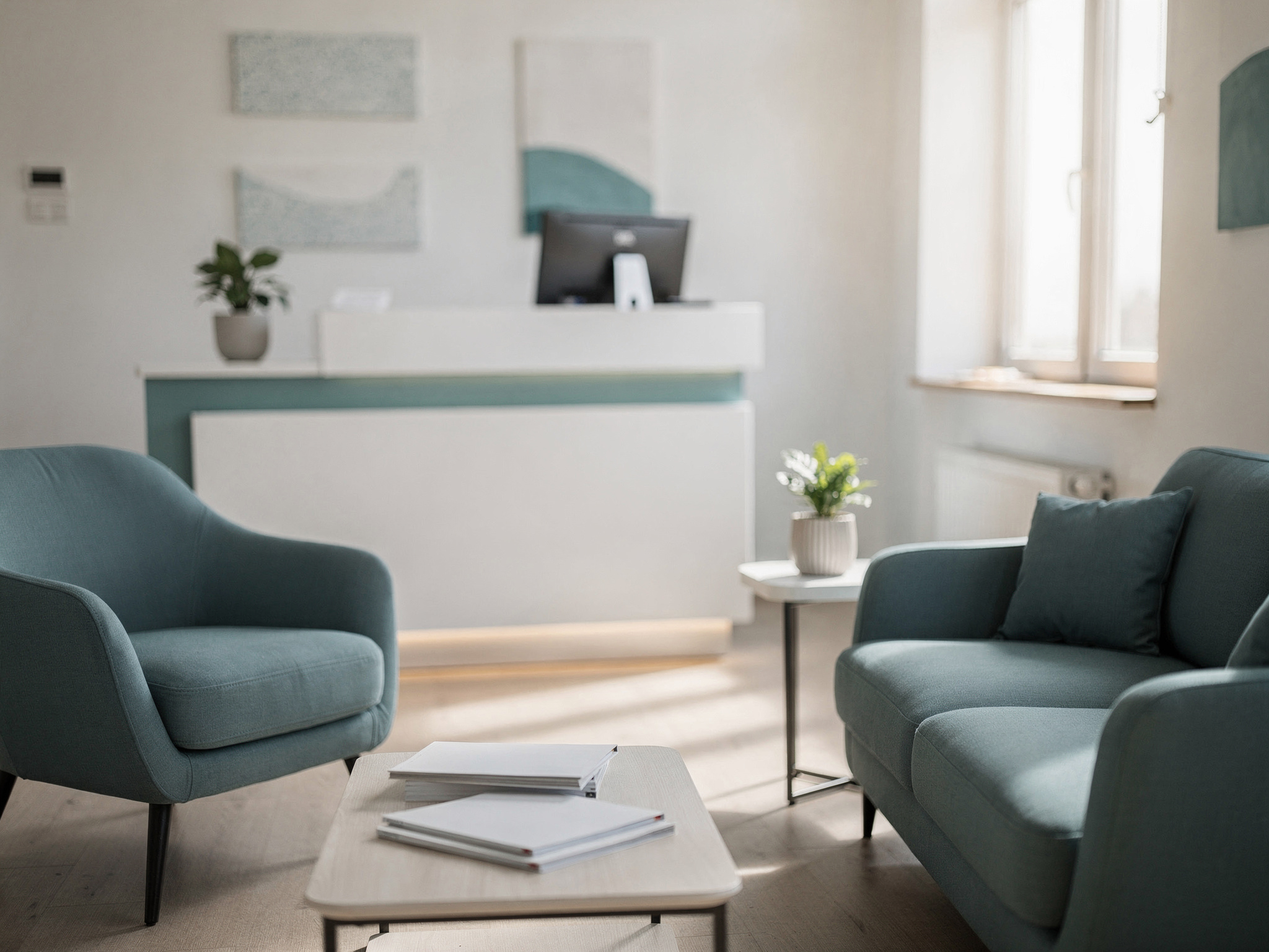 Calm dental clinic reception and waiting area