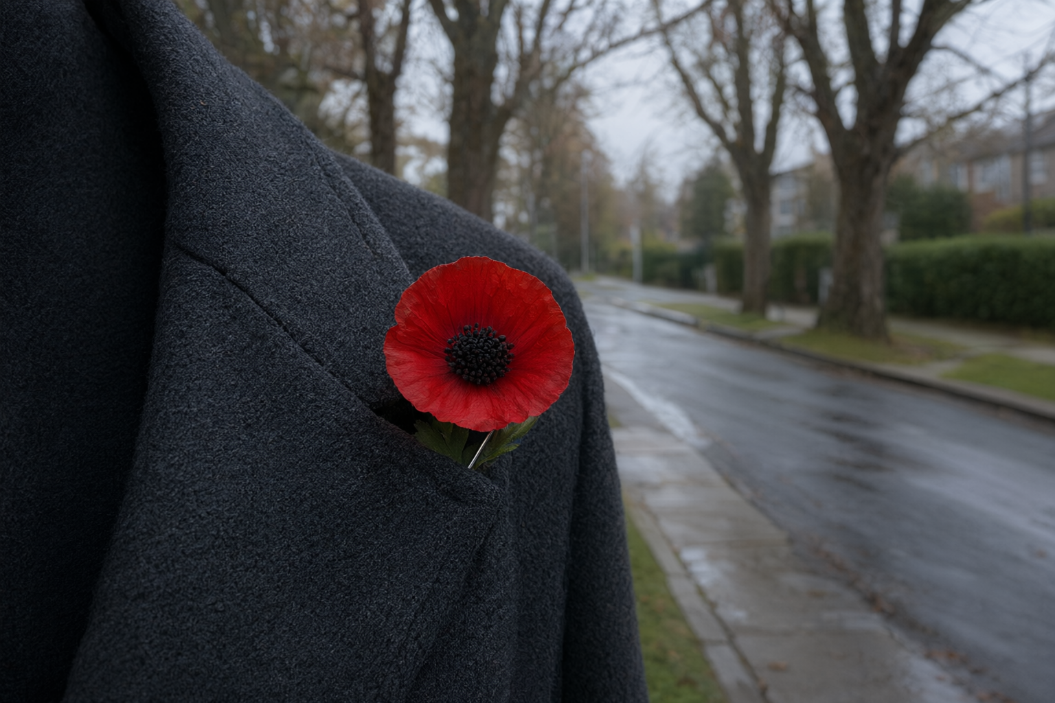 remembrance day surrey sec3 1 Remembrance Day in Surrey 2026: Ceremonies Across the City A rain-washed street leading toward a downtown cenotaph